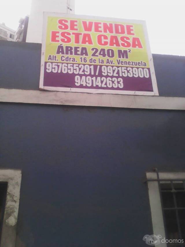 Vendo casa como terreno de 240  m2 alt cdra 16 de la avenida venezuela en Breñá