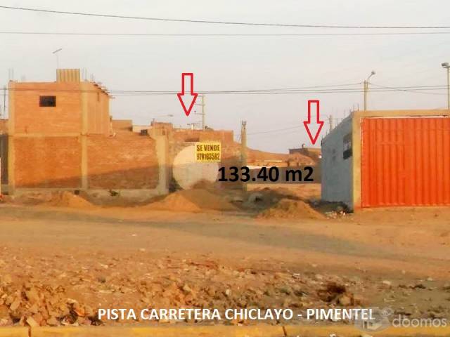INVERSIÓN VTA DE TERRENO 133.40m2 CHICLAYO CARRETERA A PIMENTEL AL COSTADO DE MIN.DE TRANSPORTES